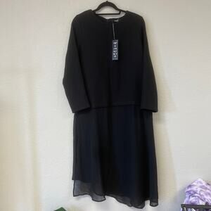 NWT TOV Layered Long Sleeve Midi Dress Black Size 40